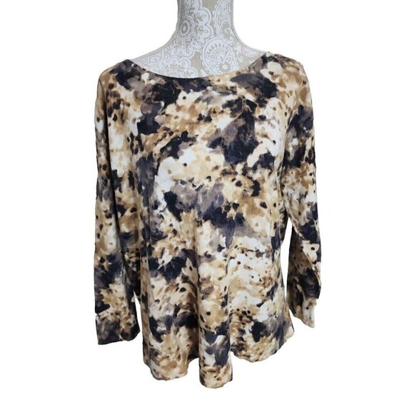 J. Jill Sweater Brown & Cream Floral Soft Lightweight 3/4 Sleeve Women's LP - Picture 1 of 8